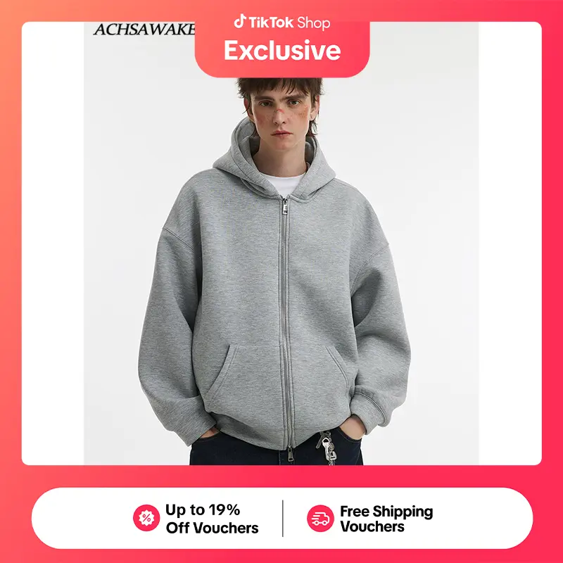 54% OFF ACHSAWAKE Man's Coat Pullover Double-Headed Zipper Long Sleeve Hoodie Jacket Men Baggy Fashionable