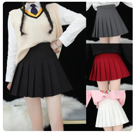 44% OFF PM✿ Pleated Skirt Women Summer High Waist Short Skirt Sweet A-line Large Size Skirt