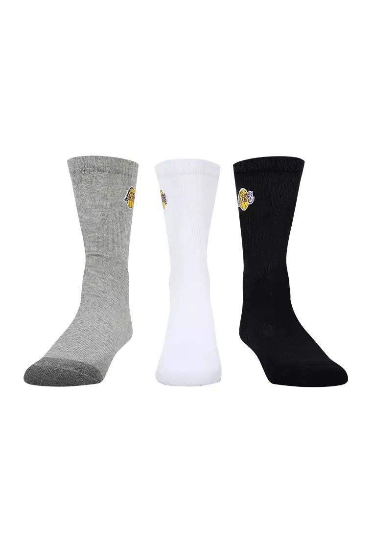 54% OFF Team Basics Los Angeles Lakers Mid Tube Tripack Socks With Embroidery Logo