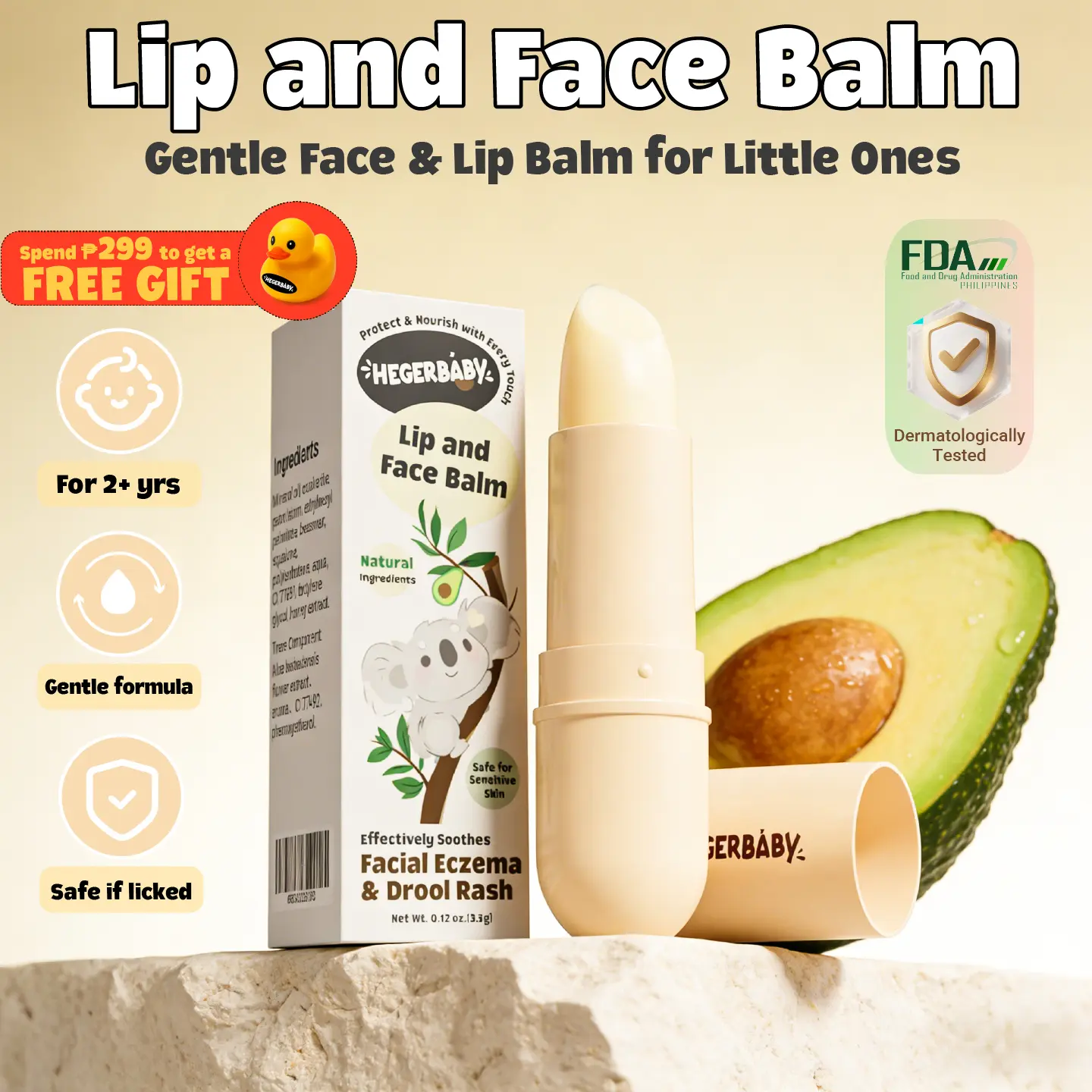 30% OFF Hegerbaby Lip and Face Balm – Baby Lip Care, Moisturizing & Nourishing with Avocado & Honey, Gentle Balm Soothes Rash & Smooth Lips