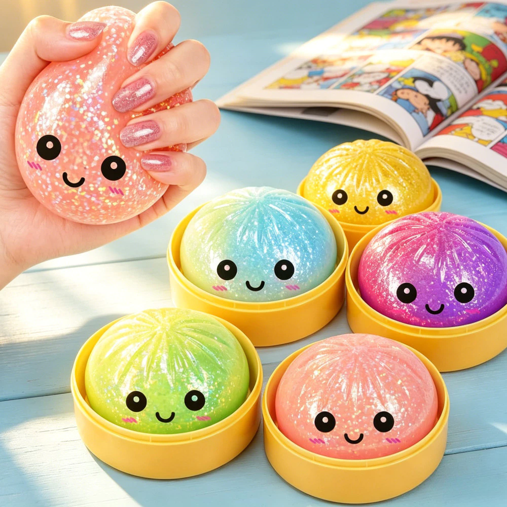 59% OFF Siopao Toy Rainbow Glitter Dumpling Squishy Slime Portable Fidget Stress Relief Toy Gifts
