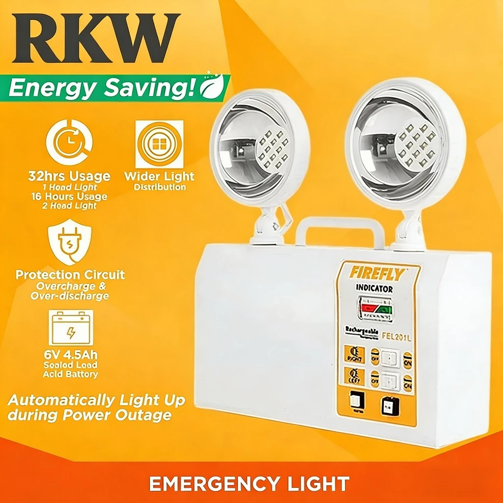 59% OFF RKW Firefly Rechargeable Twinhead Emergency Lamp - FEL201L