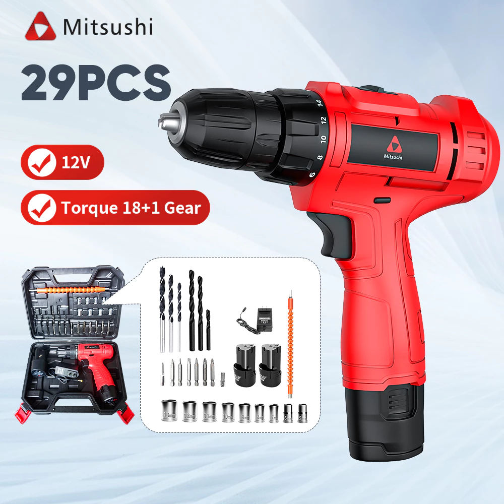 69% OFF Mitsushi 29pcs 12V Double Speed Li-ion Battery Rechargeable Cordless Drill Driver cordless