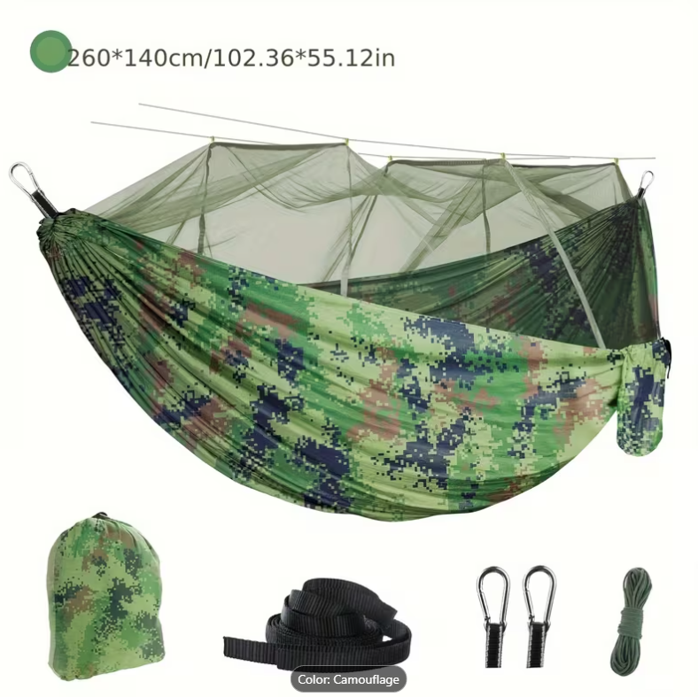 87% OFF The Outdoor Hammock Comes with a Mosquito Net And Is Made of Ultra-Light 210T Nylon Fabric for Easy Portability. It Is Suitable for Hiking, Camping, And Other Outdoor Activities. It Includes Two 3-Meter Straps, Two 6-Meter Mosquito Net Ropes