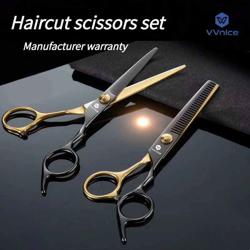 55% OFF Professional Hair Cutting Scissors Set 10PCS Barber Kit Salon Hairdressing Shears Thinning Scissor Stainless Steel Titanium Black Gold