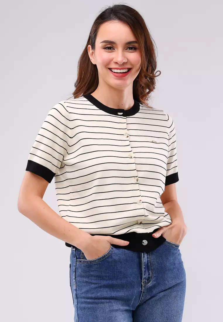 61% OFF Freego Ladies Knitted Stripes Short Sleeves Blouse