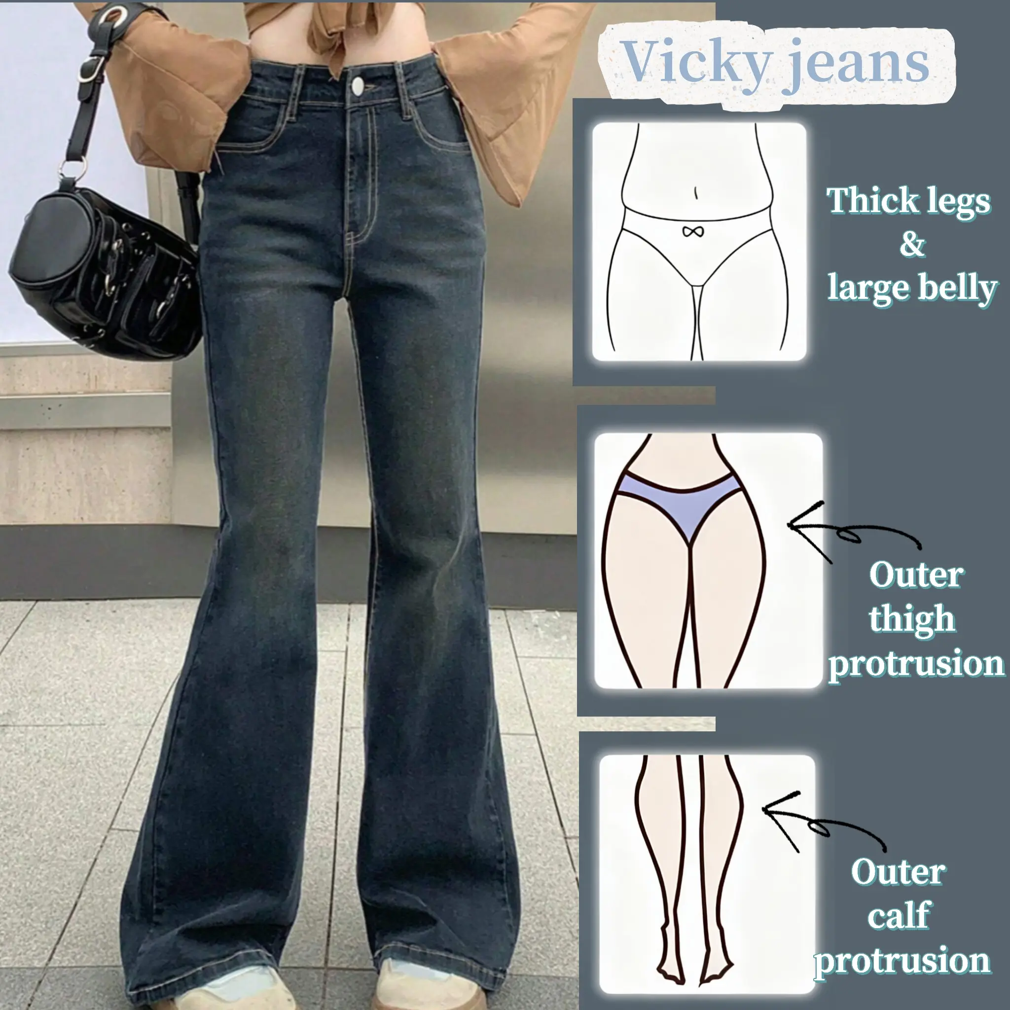 45% OFF VICKY JEANS [Vicky Collection] Flared Pants Bell bottoms Dark Blue Retro Blue 25-34