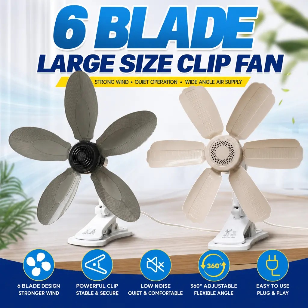 67% OFF BIG Size Clip Fan 6/5 Blades Large Clip Fan Table Clip Fan Electric Fan Table fan portable desk fan