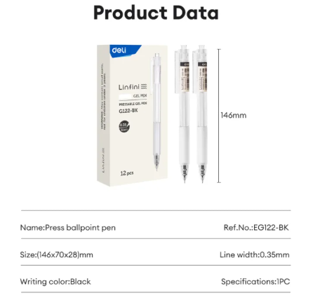 62% OFF Deli Ballpen Press Gel Pen 0.35mm Full Needle Tube Black 1Pc EG122