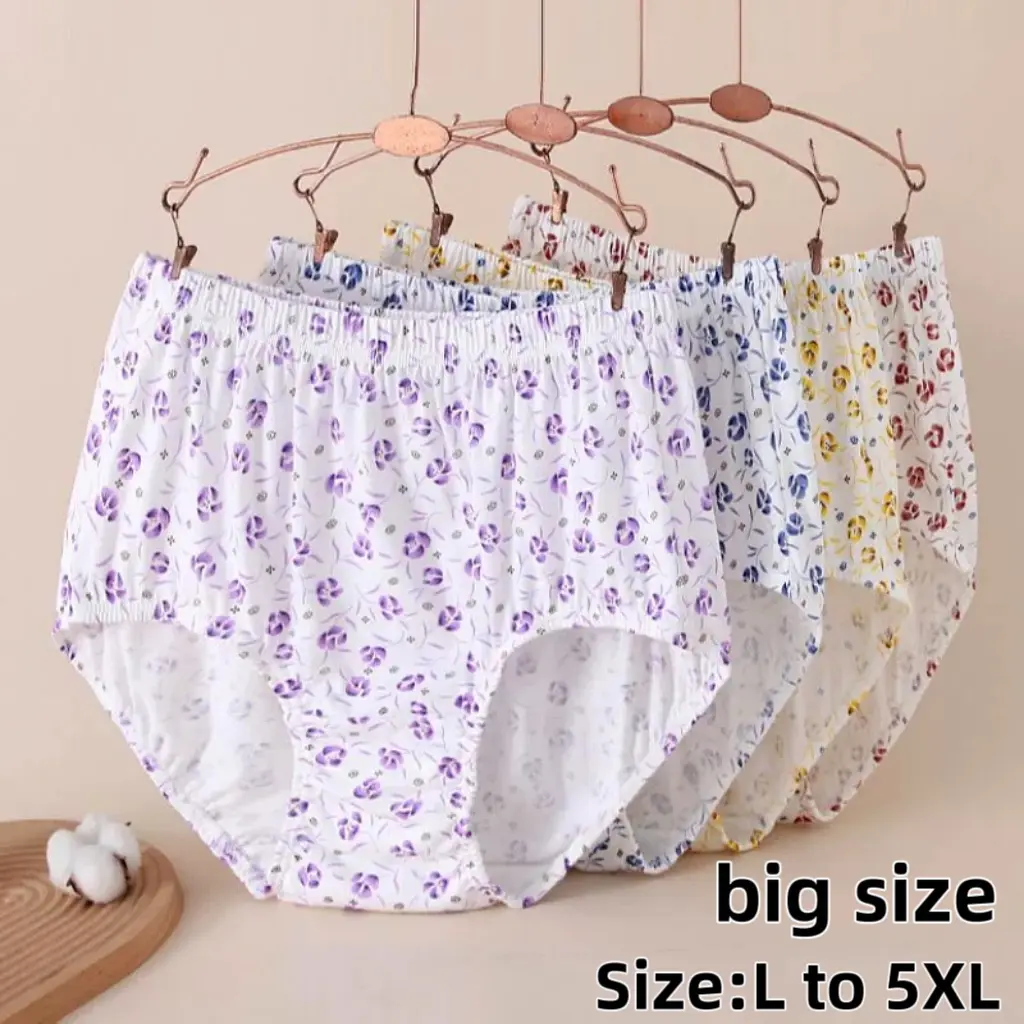 52% OFF 6/12PCS Plus Size Full Panty Underwear Breathable Cotton printing Style Panties Size L to 5XL Womenswear
