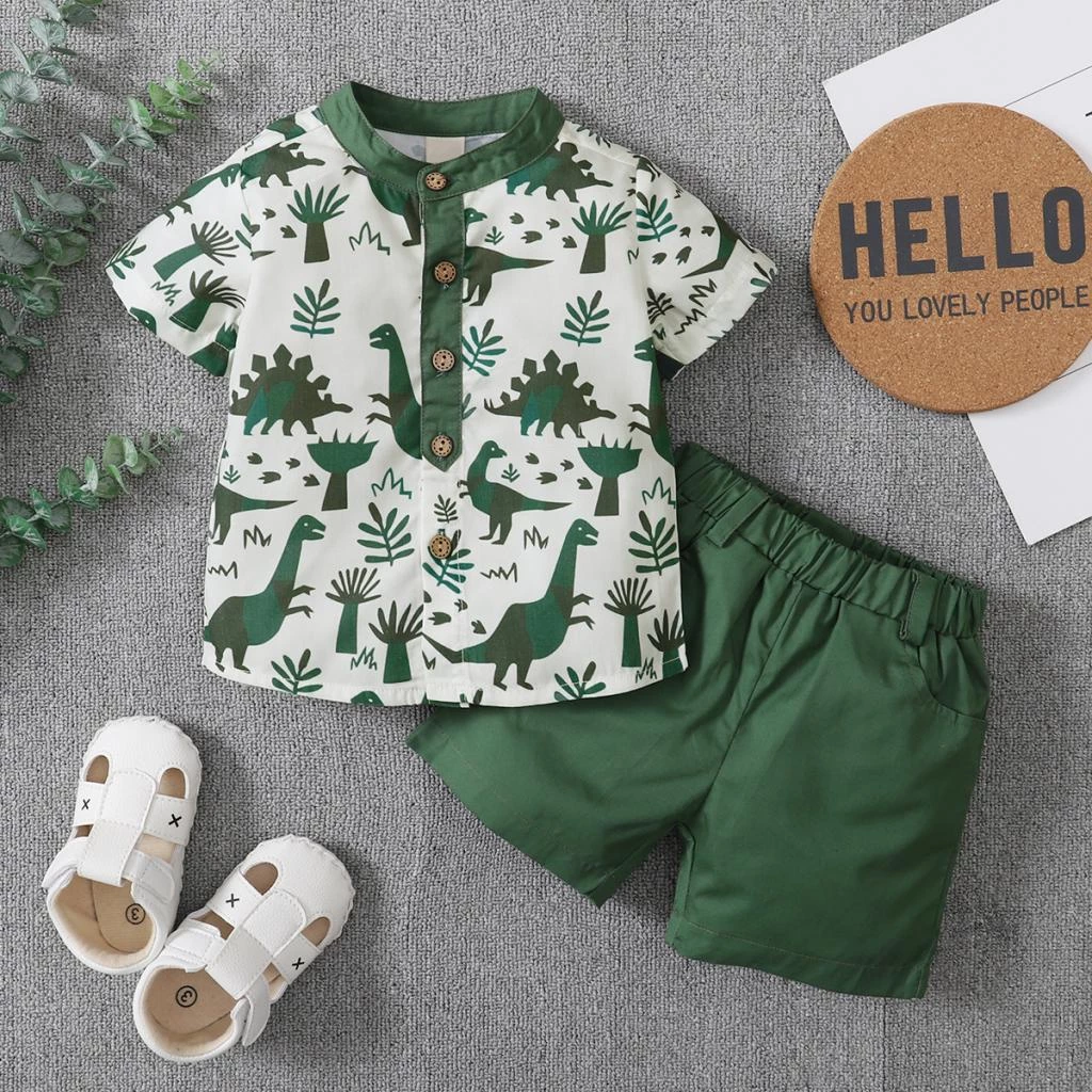 42% OFF Toddler Boy 2Pcs Summer Outfits Short Sleeve Button Down Shirt + Elastic Waist Shorts Set 1-5