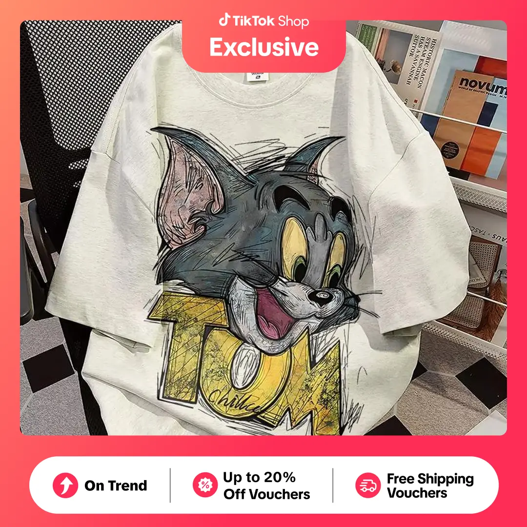 50% OFF   (24-hour shipping) Women's casual T-shirt, cute cartoon pattern print, pure cotton, washed loose round neck short sleeved shirt, fashionable and versatile, comfortable and slimming top, S-3XL