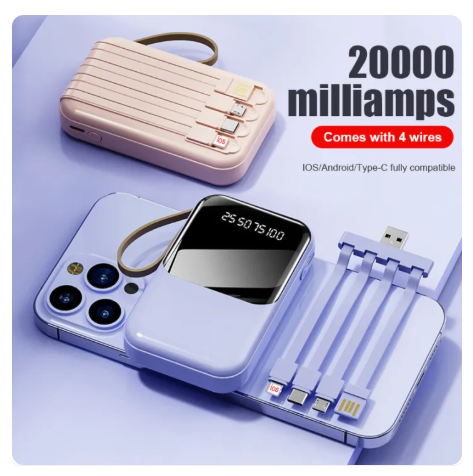 51% OFF Built-in USB Multi Cable Macaron KC58 Power Bank 20000mAh with Digital LED Display