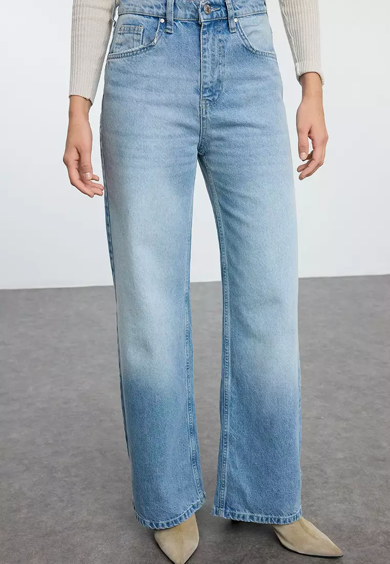 68% OFF Trendyol  High Waist Wide Leg Jeans with Rip Detail