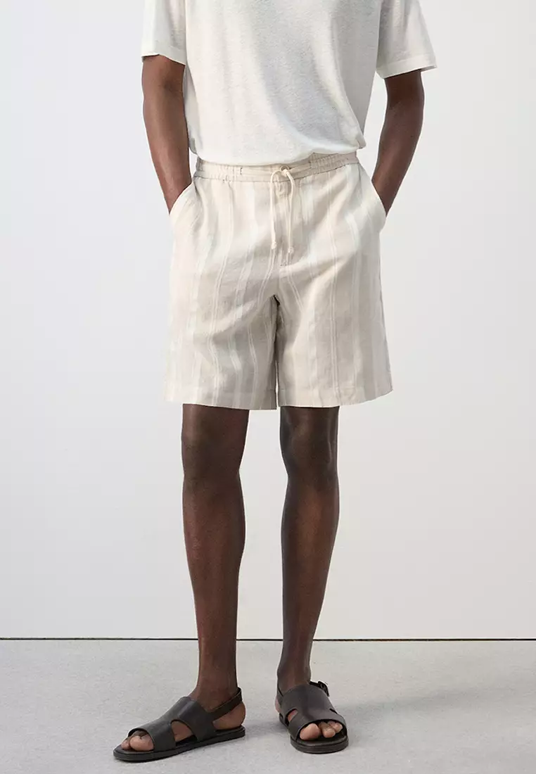 56% OFF MANGO Man Striped Linen-Blend Bermuda Shorts