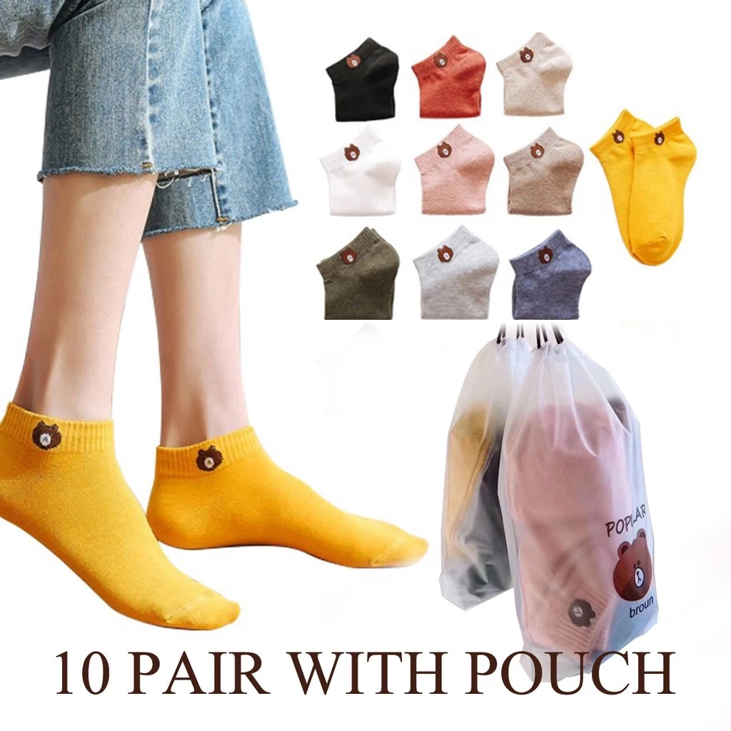 66% OFF CCS Set of 10 Pair Printed Bear Ankle Socks Couple Socks Unisex Fashion Iconic Socks