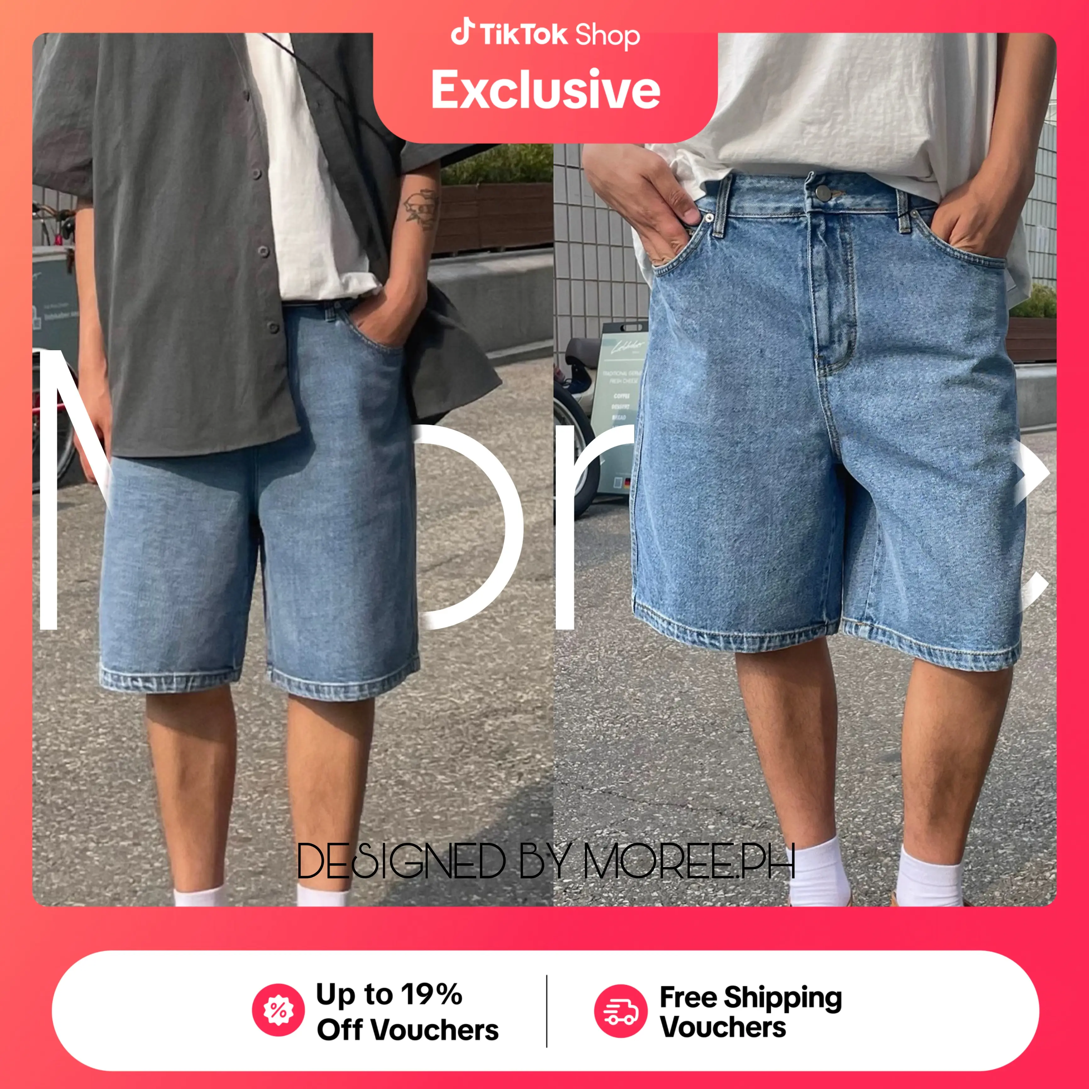 61% OFF MOREE Fashion Quality Men Slant Pocket Summer Loose Straight Leg Denim Shorts Baggy Jorts Plain Navy Blue Going Out Basic