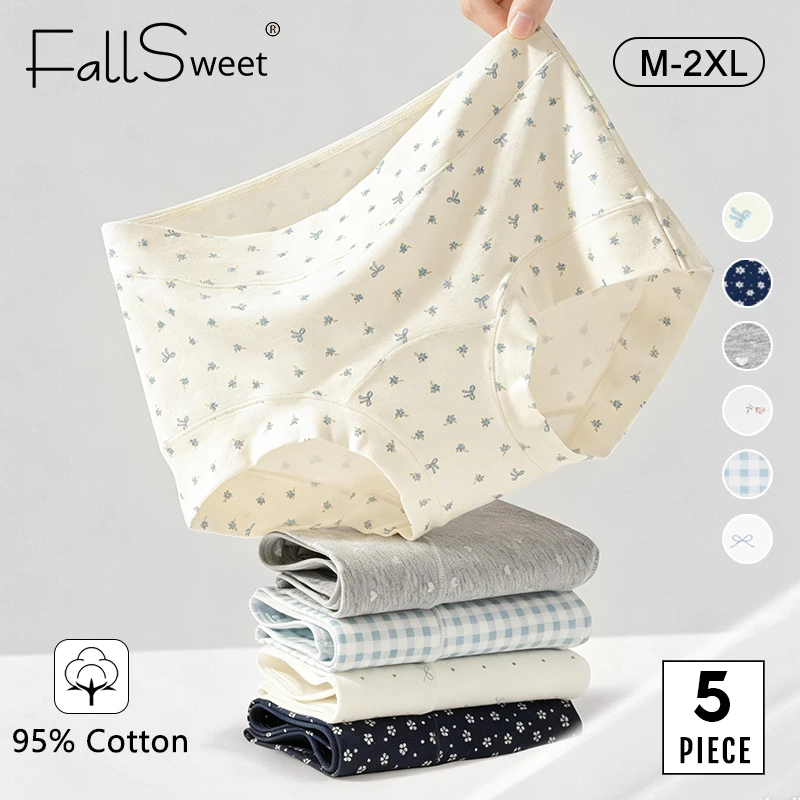 59% OFF FallSweet 5PCS Women Boxer Floral Cotton Panties Mid Rise Comfort Soft Panty Full Coverage M-2XL