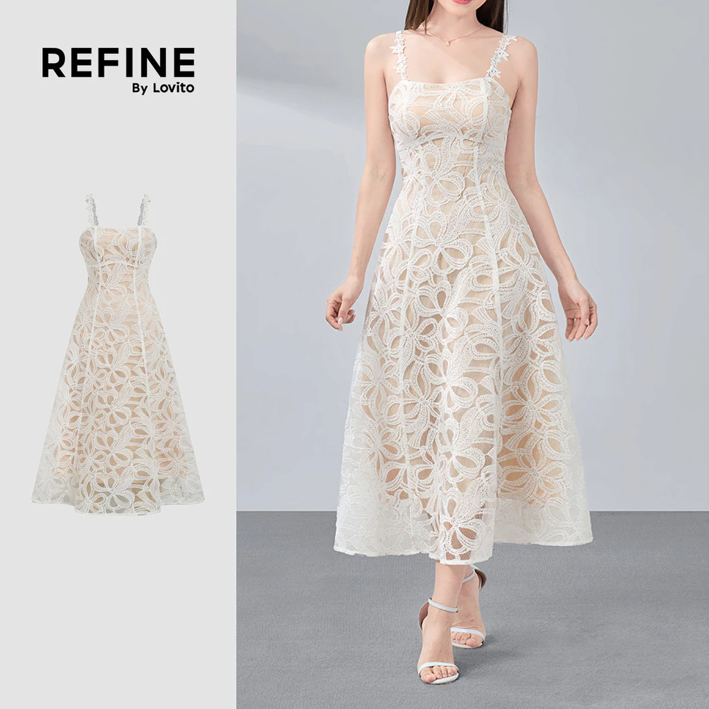 30% OFF (Refine by Lovito) Women Elegant Dress Texture Spring/summer Apricot Dress LR32A031