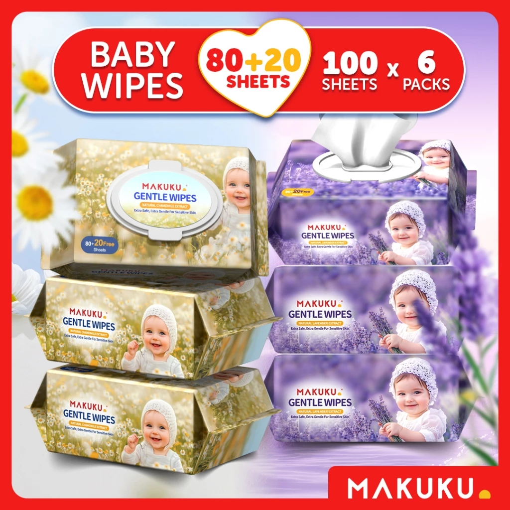 76% OFF MAKUKU Baby Wipes Lavender and Chamomile Scented 100 Sheets Alcohol Free Gentle Disposable Wet Wipes