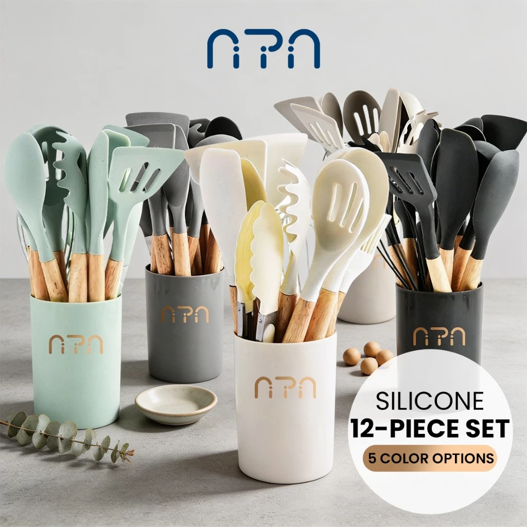 43% OFF Nipiin 12pcs Silicone Kitchen Utensils Set Heat Resistant Non-Stick Cooking Tools with Wooden Handle