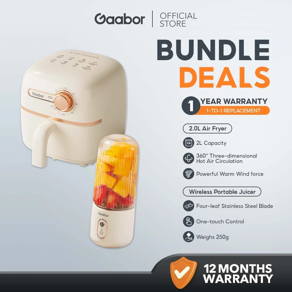 48% OFF [Bundle]Gaabor Air Fryer 2L/4Lr And 350ml+280ml Wireless Portable Juicer