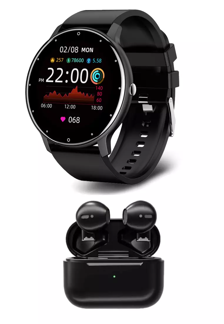 70% OFF Value Deal - Black Unisex Smart Watch + EGLANTINE® 5s MINI PRO wireless earphones - Black