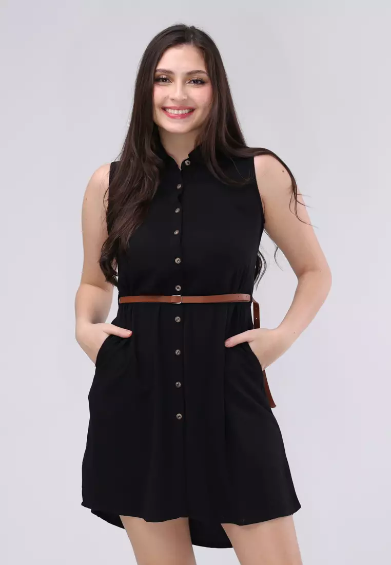 75% OFF Single Twill Woven Sleeveless Dress