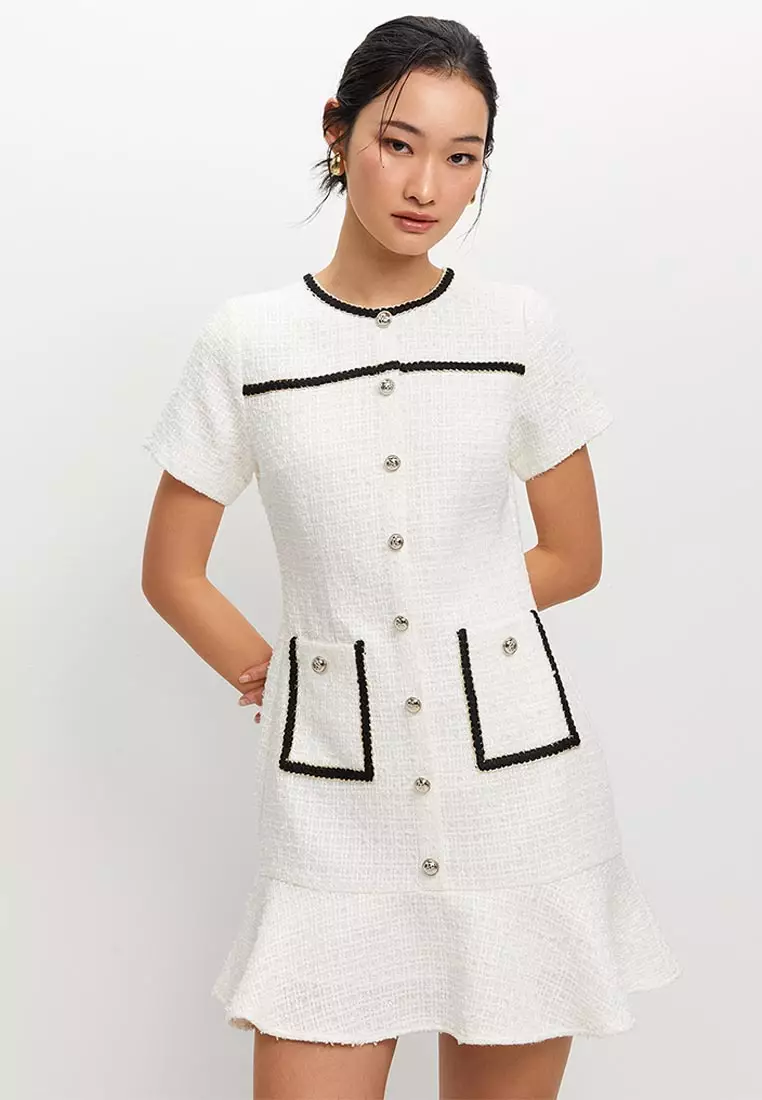 30% OFF Pomelo Tweed Contrast Trim Dress