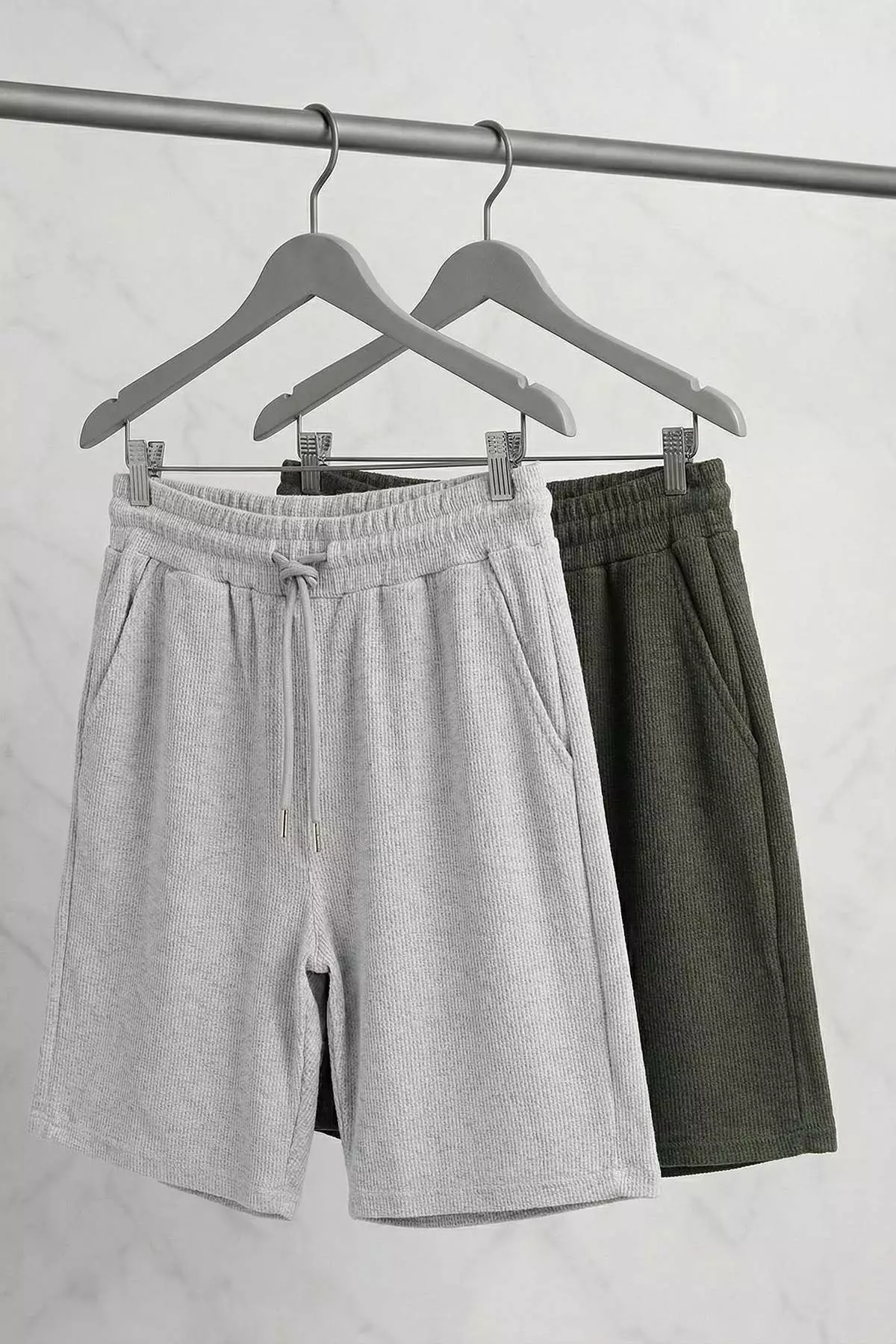 52% OFF Trendyol Khaki-Grey 2-Piece Regular/Normal Cut Textured Packaged Shorts&Bermuda Tmnss23Sr00076