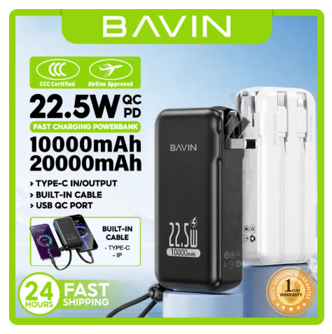 64% OFF (CCC) BAVIN PC032 Pro 10000mAh / PC1103 20000mAh 2-in-1 22.5W Fast Charging Powerbank w/ Dual Cables & Foldable AC Plug