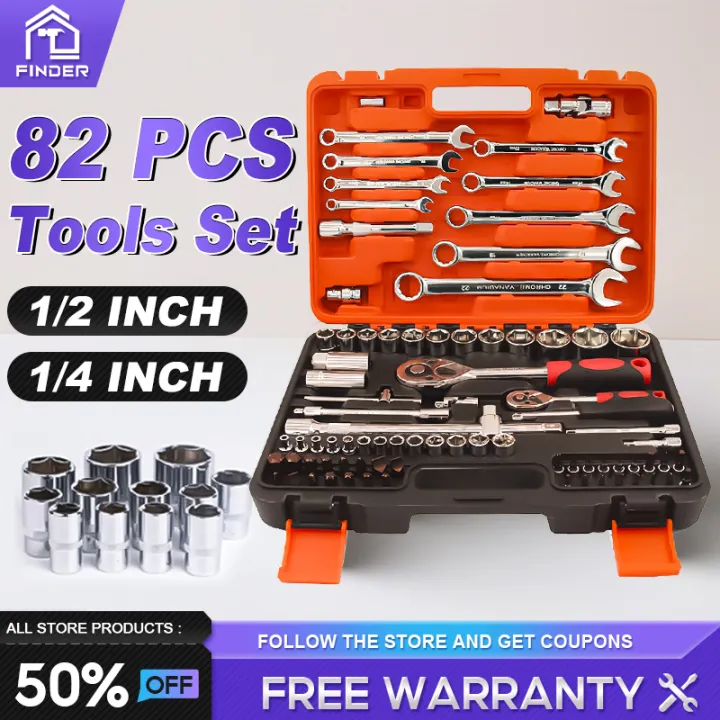 66% OFF REAIM 82 pcs Tools Set For Motorcycle Car Socket Wrench Set Torque Spanner Tools Set With Box Set DIY Tools Kit