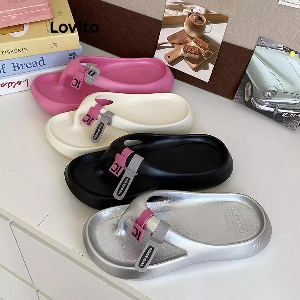 13% OFF Lovito Women Casual Flat Sandals Plain Label Eva Comfortable Thick Sole Korean Fashion Style Flat Sandal LFA47046