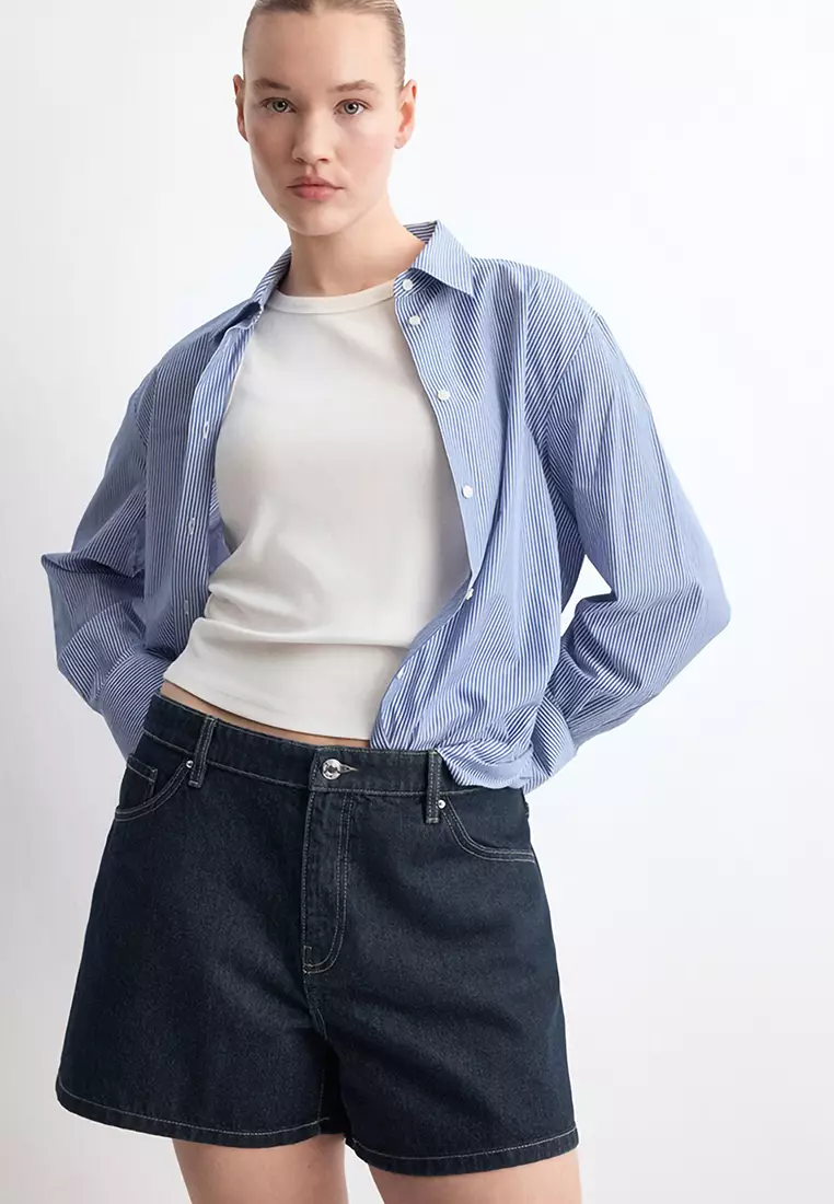 15% OFF Straight Mid-Rise Denim Shorts