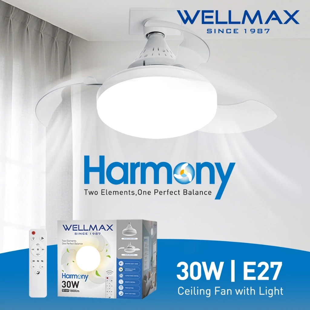 49% OFF WELLMAX Harmony Series Ceiling Fan Light Stepless Dimming E27 100-240V