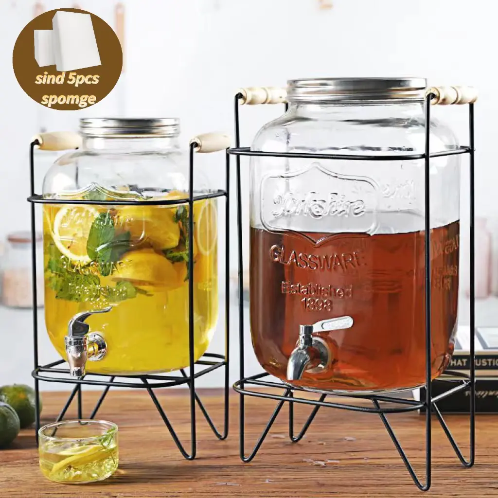 8L water jar glass juice drink glass jar dispenser with faucet and stand juicer drink jug Beverage Drinkware Fruit Tin