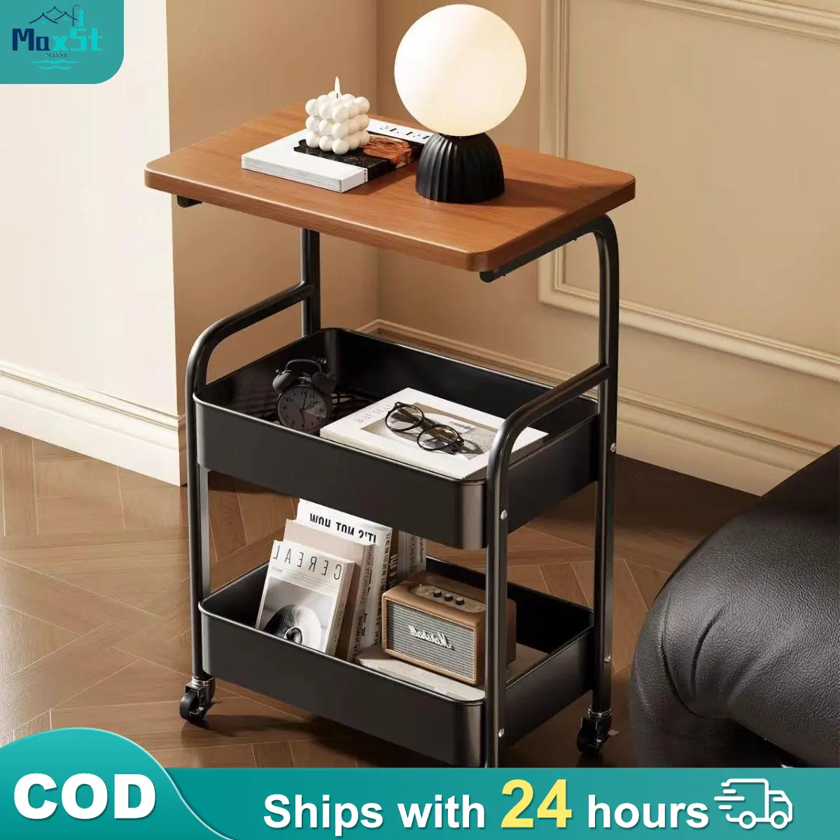 54% OFF MaxStorage Side Table Small Cart Simple storage space for bedroom, living room and bathroom crevices, floor-standing portable snack storage rack, two-layer trolley