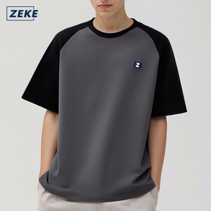 61% OFF ZEKE A0038 Men's T-shirt Raglan Short Sleeve Crewneck T-shirt Embroidered Logo Shirt For Men