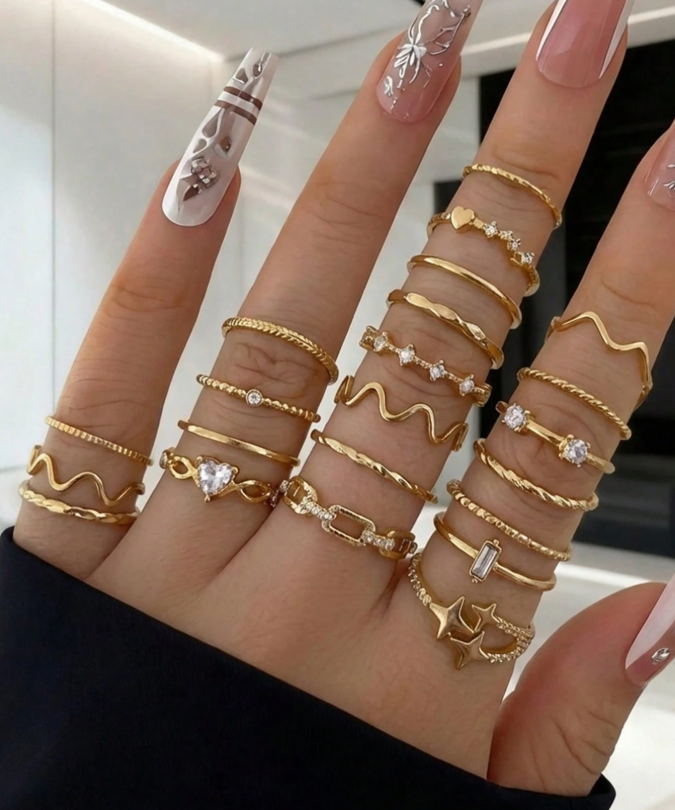 4% OFF 22pcs Fashion Minimalist Rhinestone Heart, Wave, Star Asymmetrical Rings, Gold Geometric Knuckle Rings Set [Closed-Loop Rings, Please Do Not Force Open. Ring Diameter: 1.7cm-1.9cm, Some Can Only Be Worn On Finger Joints]