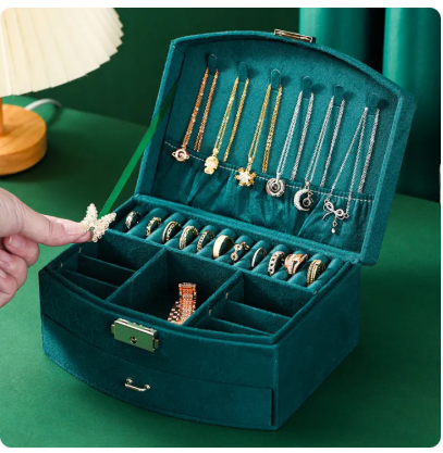 84% OFF Double Layer Velvet Jewelry Box With Lock Large Multifunction Watch Necklace Jewelry Organizer Storage Box