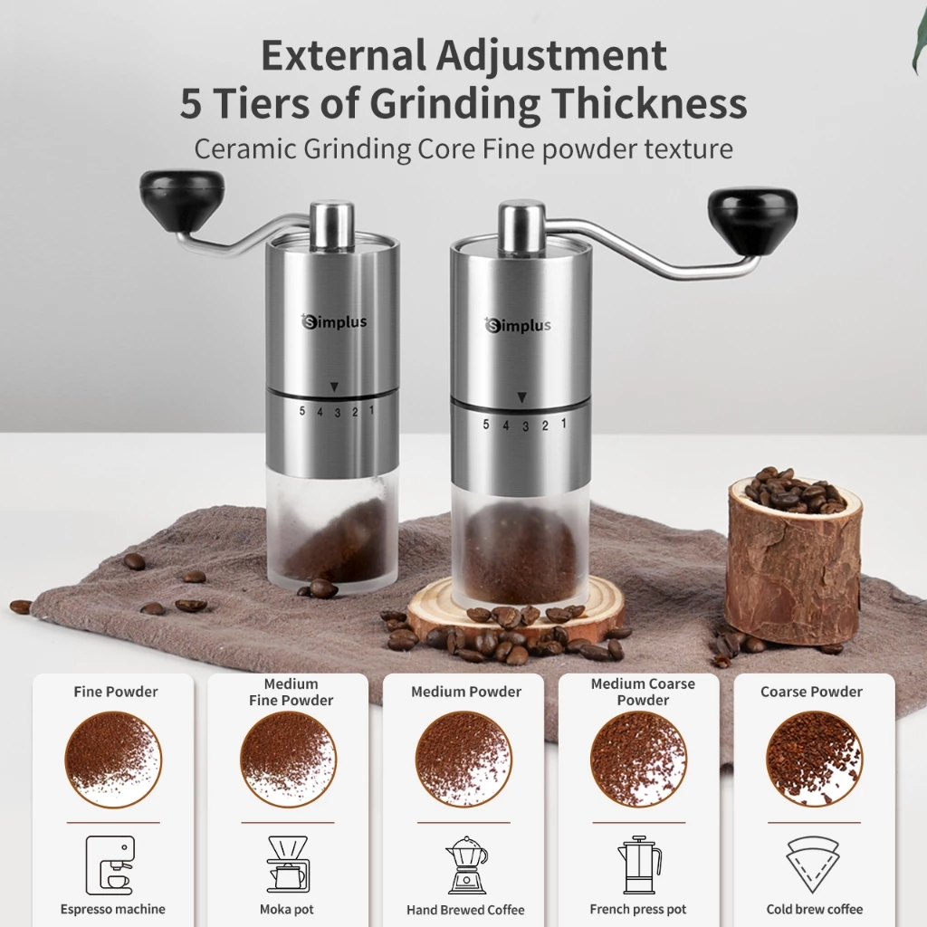 50% OFF Simplus Manual Coffee Grinder External Adjustment 5 Tiers of Grinding Thickness