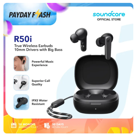 29% OFF [18 mth. warranty] Soundcore by Anker R50i, Bluetooth 5.3 Earphones, IPX5, BassUp EQ, 30 hour Playtime, Fast Charging