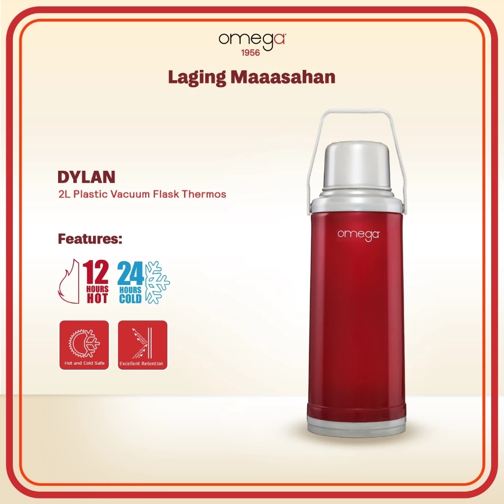 15% OFF Omega Houseware Dylan 2.2L Plastic Vacuum Flask I 12hr Heat Retention Thermal Thermo