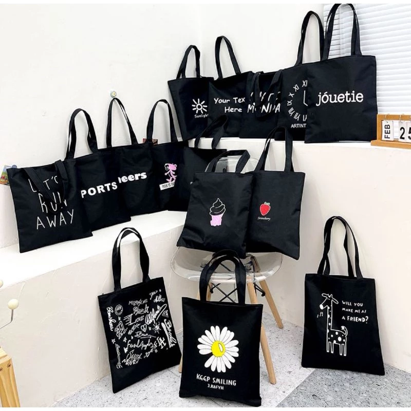 45% OFF YQY #8122 Korean New Fashion Canvas Tote Bag Black Canvas Shoulder Bag Simple With Zipper