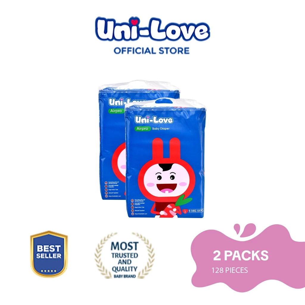 25% OFF Uni-Love Airpro Baby Diaper 64's (Large) Pack of 2 - Hypoallergenic | Ultrasoft