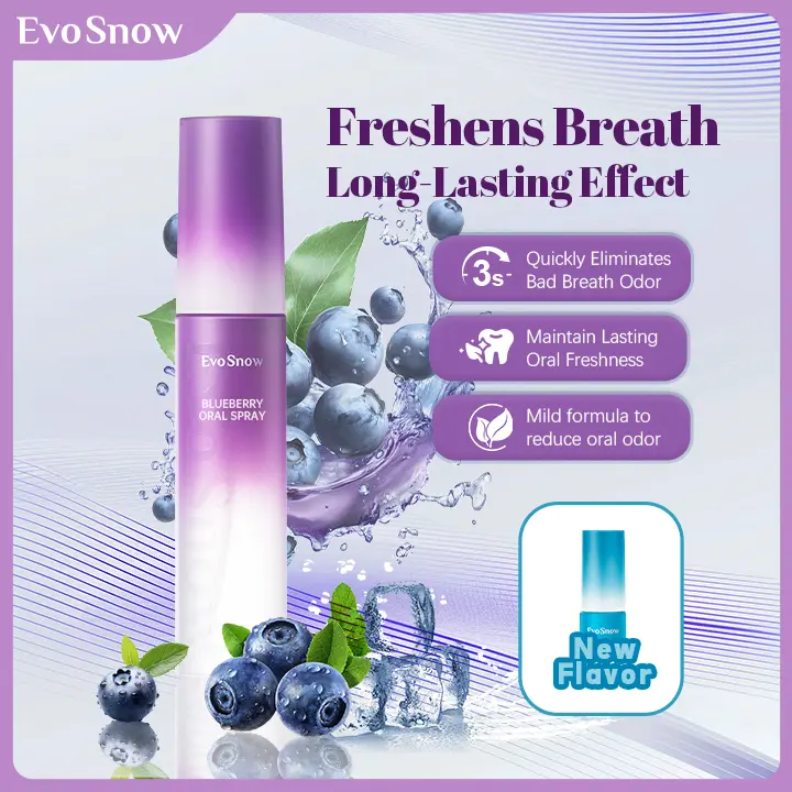 21% OFF [FDA]EvoSnow Blueberry  Oral spray/Oral Freshening mouth spray /Long-lasting Freshening Bad Breath Kissing Artifact Gentle/Blueberry Flavor