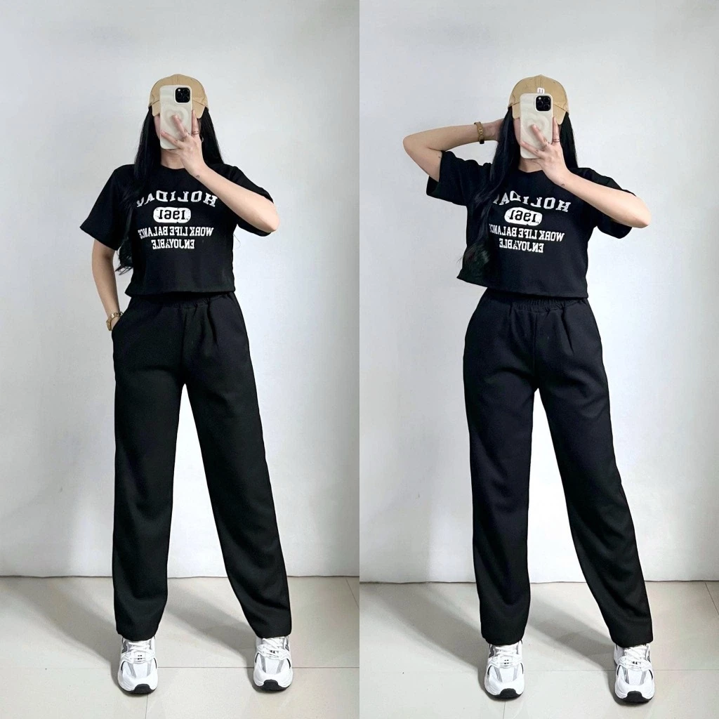 51% OFF NEW FASHION HLDY Printed Croptop Waffle Casual Terno Womenswear