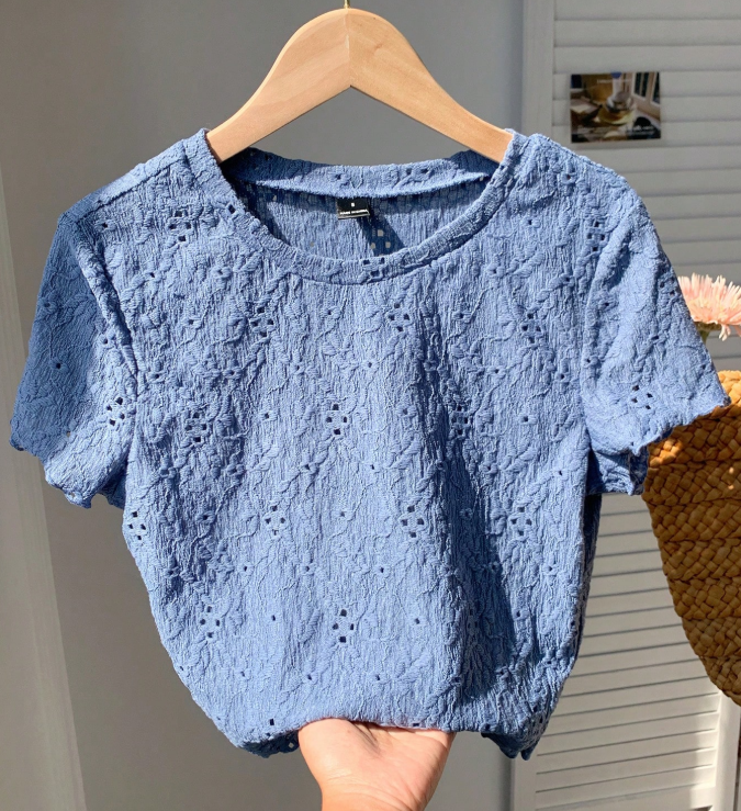 10% OFF Comfortcana Beige Jacquard Knit Crew Neck Basic Short Sleeve T-Shirt, Summer