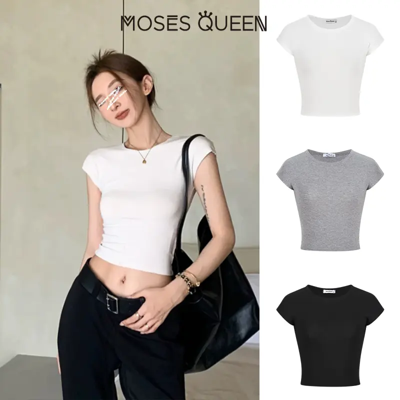 79% OFF Girls’ Fitted T-Shirt, Cute & Sexy Style, Short Sleeve, Slimming, Cropped Hem, Versatile Top for Summer < MOSES QUEEN > #62861