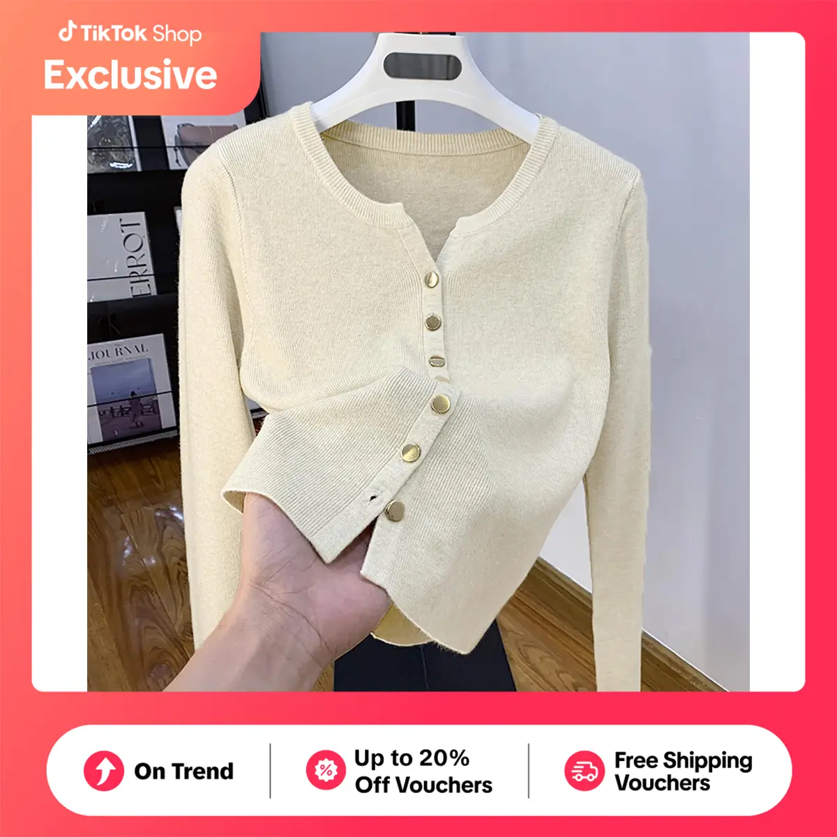 54% OFF Mian - Button Long Sleeve V-Neck Knitted Cardigan Sweater Jacket Autumn Elegant Top Fabric Fashion Knitwear Womenswear Stretchy Knitting Basic